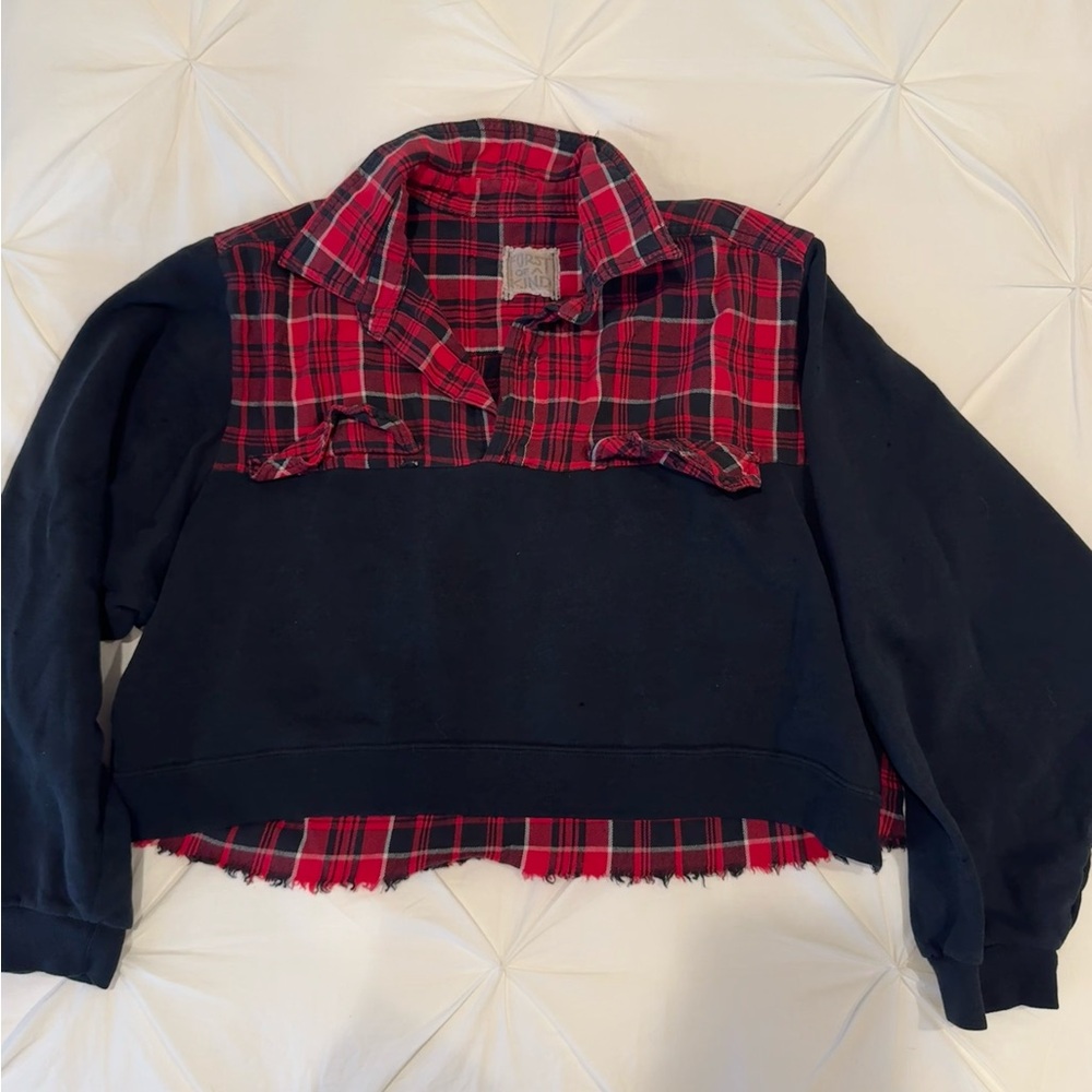 Furst of a Kind Black/Red Flannel Collared Sweatshirt